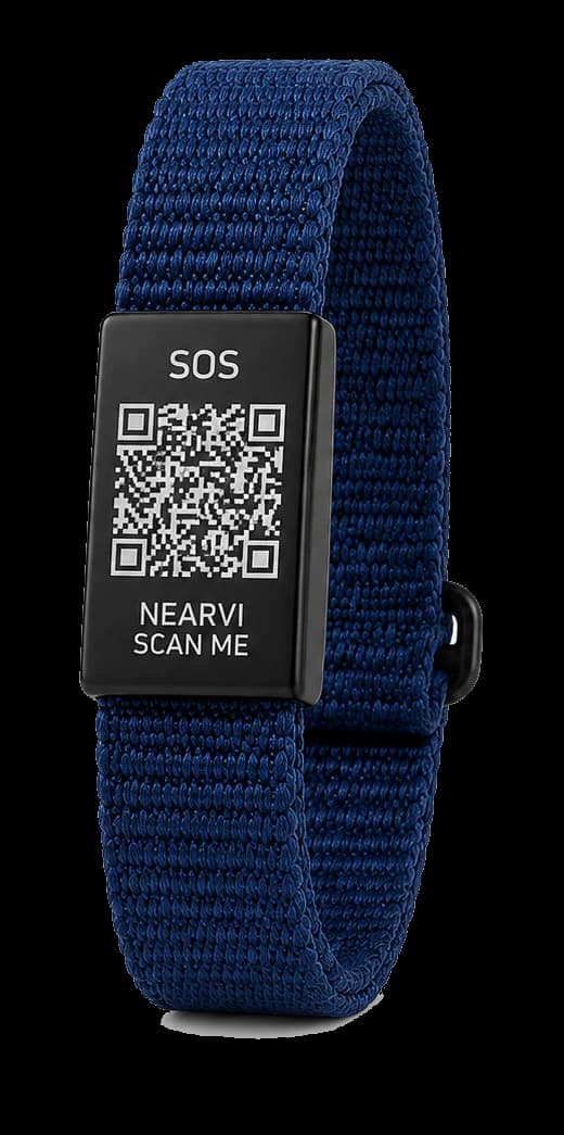 Nearvis originale marineblå armbånd med QR-kode