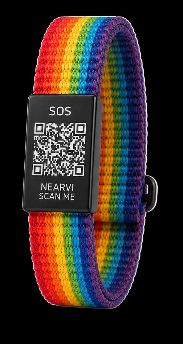 Regnbuefarvet Nearvi QR-armbånd