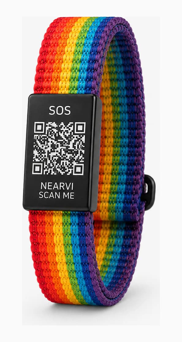 Regnbuefarvet Nearvi QR-armbånd